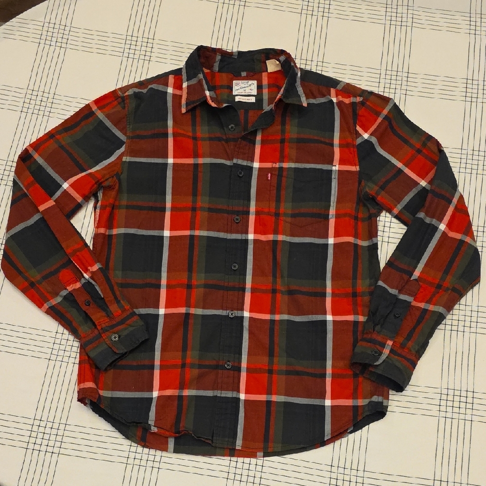 Levi's Men's Plaid Button-Down Shirt - Red, Black, and White